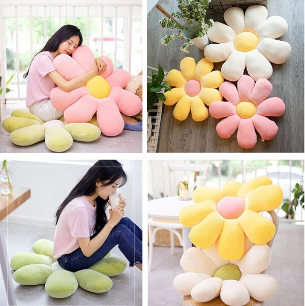 Flower Floor Pillow Seating Cushion Daisy Flower Throw Pillow Cute Room Decor for Girls Flower Plush for Reading and Lounging Comfy Pillow (80cm/31.49inch, Yellow) - Image 4