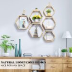 Hexagonal Floating Shelves Wall Mounted Set of 6 Wooden Hexagon Shelves Farmhouse Storage Honeycomb Wall Shelves Hexagon Hanging Shelves Rustic Geometric Wall Shelf for Nursery Bedroom Living Room - Image 2