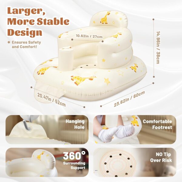 JOSEN Inflatable Baby Seat for Babies 3 Months & Up, Baby Floor Seats Learn to Sit Up, Portable Infant Feeding Shower Chair, Blow Up Baby Chair with Built in Air Pump - Giraffe - Image 2