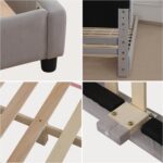DGBAOBEI Velvet Wooden Kids Bed, Single Children Bed Frame with Headboard and Footboard, Solid Wood Toddler Bed for Child(Grey) - Image 4