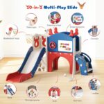 Krovtoy Christmas Elk Theme Toddler Slide,Toddler Slide Freestanding with Basketball Hoop, golf set,Baby Slide Playground Equipment,for in/outdoor use (Blue Red-6 in 1) - Image 3