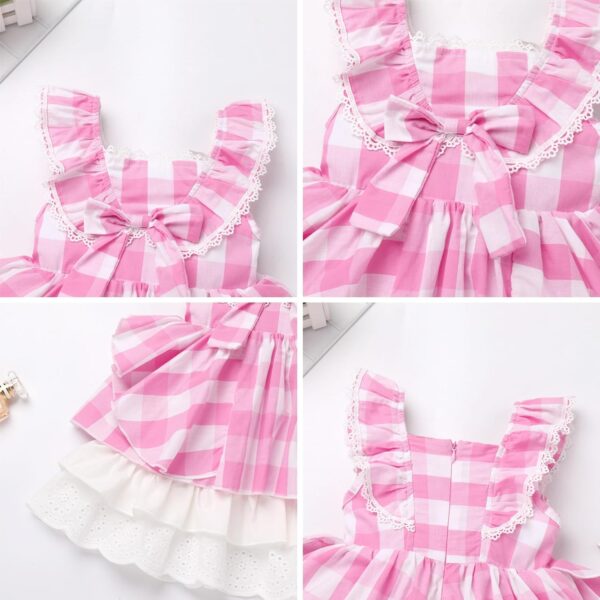 FYMNSI Baby Girls Toddler Kids Retro Pink Gingham Dress with Hair Bows 2pcs Set for Party Pageant Birthday Special Occasion - Image 6