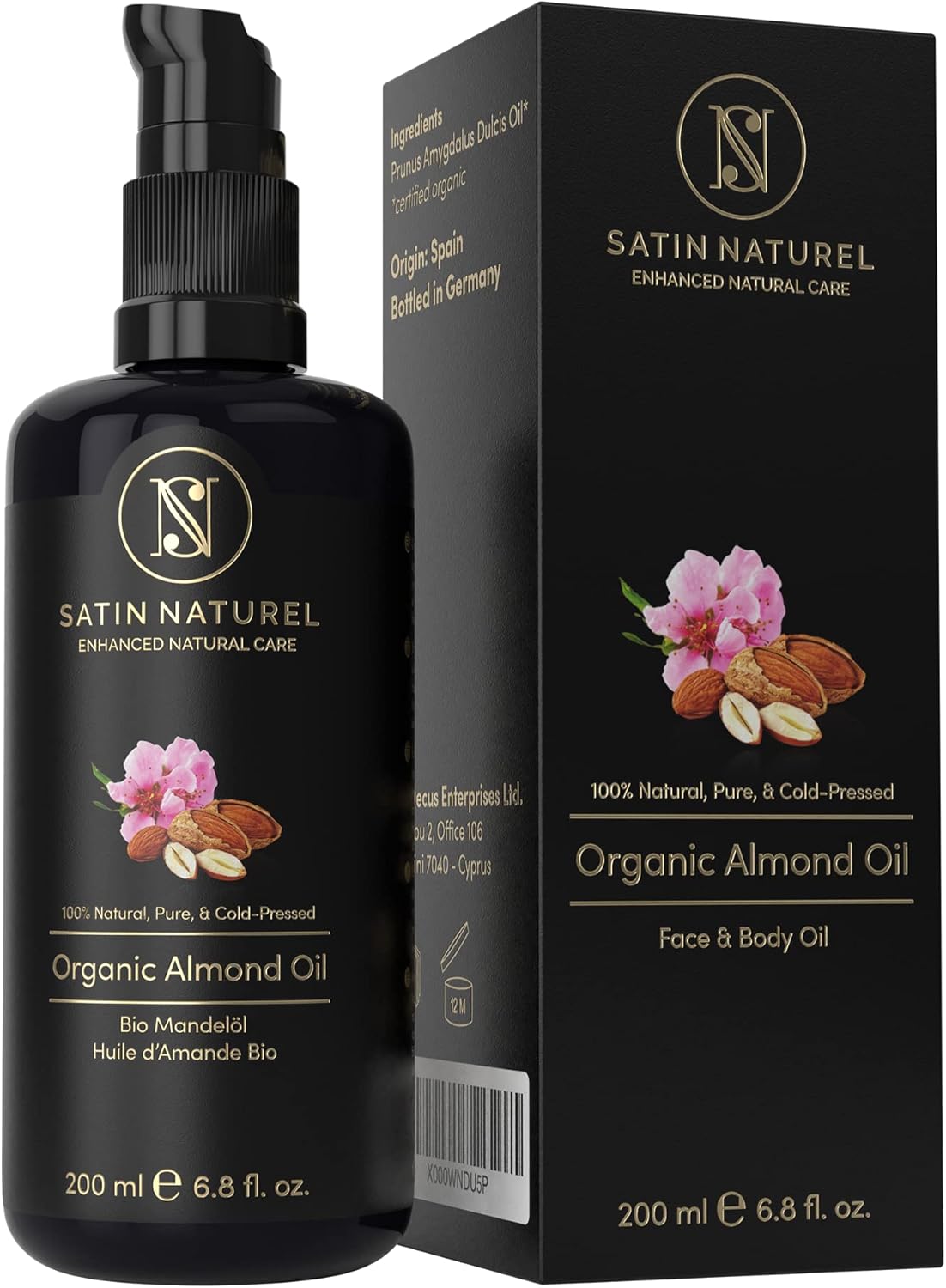 71nVmqwe03L._AC_SL1500_.jpg ORGANIC Almond Oil Vegan + Cold-Pressed - 100% Pure & Natural - 200ml Glass Bottle - Skin Care Rich in Vitamins for Soft Skin, Hair Care & Healthy Nails - Natural Cosmetics by Satin Naturel - Image 1