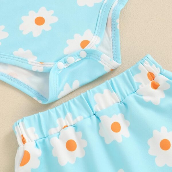 Newborn Baby Girl Clothes Floral Print Fly Sleeve Romper Ruffle Bloomer Shorts Headband Set 3Pcs Summer Outfits (B-Blue A, 9-12 Months) - Image 5