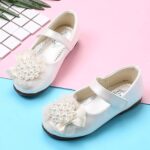 Girls Kids Flower Pearl Dress Dance Sandals 𝗟ow Heels Soft Sole Slip On Princess Summer Shoes Baby Toddler Leather Shoes Size 4 Baby Shoes Girl Sandals Camo Slides Toddler( - Image 3