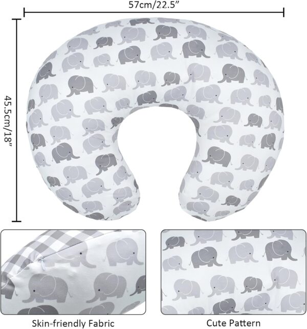 Winmany Baby Nursing Pillow Cover Infant Removable Breastfeeding Pillow Cover Cute Pattern Newborn Nursing Pillowcase Slipcovers Cushion Cover for Girls Boys 22.5 x 18 (Gray Elephant) - Image 4