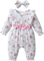 Kumsolu Newborn Baby Girl Romper Long Sleeve Infant Floral Print Bodysuit Onesie Jumpsuit