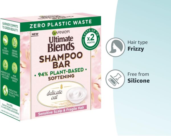 Garnier Ultimate Blends Delicate Oat Softening Shampoo Bar for Sensitive Scalp and Fragile Hair, Clear, 60 g (Pack of 1) - Image 7