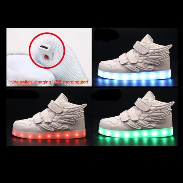 Kid Girl LED Light up Sneaker Athletic Wings Shoe High Student Dance Boot USB Charge - Image 4
