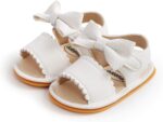 LUCKME Baby Girls Leather Sandals with Bowknot Open Toe Flat Sandals Summer Beach Sandals Velcro First Walkers Shoes for Infant Toddler Girls 3-18 Months - Image 3