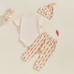 Vioyavo Baby Boy Girl Easter Outfit Newborn Clothes Letter Bunny Short Sleeve Romper Carrot Pants Knotted Hat 3 Piece Set - Image 3