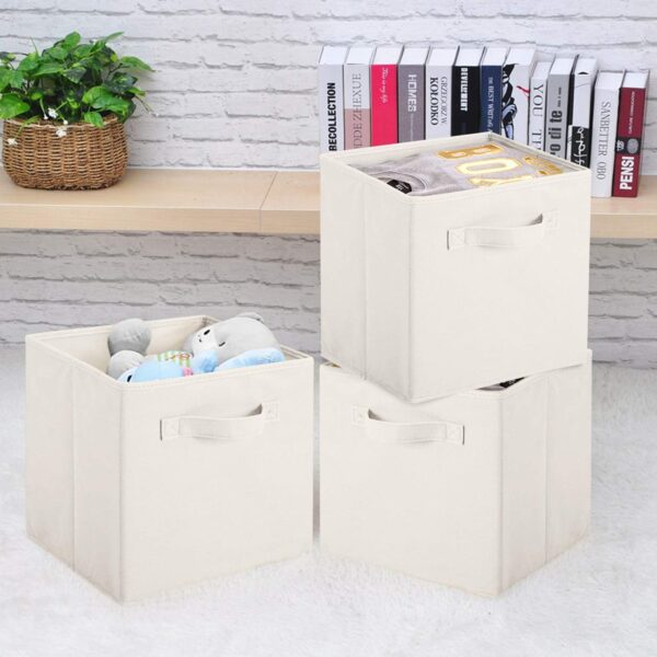 Hibtn Set of 8 Foldable Storage Box, Fabric with Handles Storage Cubes And Cloth Storage Organizer Drawer For Closet And Toys Storage,27 x 27 x 27 cm, Beige - Image 5