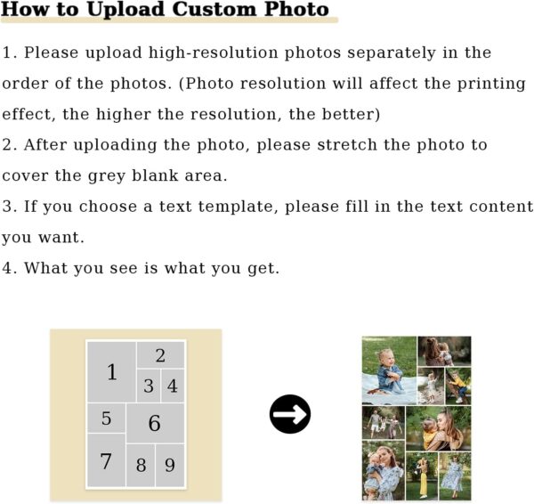 CCWACPP Custom Canvas Prints with Your Photos Collage Personalized Multi Photo Wall Art Upload Your Family Baby Pet Kids Photo Customize Pictures for Wall Home (Templates-04, 20"x20"(50x50cm)) - Image 4