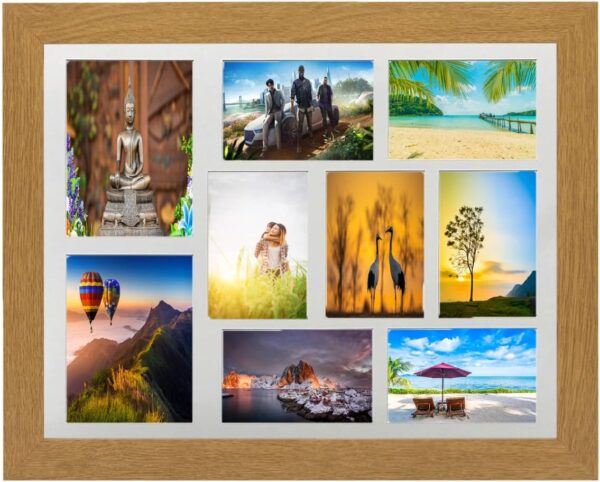 Oak Frame 20x16' Multi Aperture Picture Frame with White Mount to fit (x2) 7x5' (7x) 6x4' Photos with Perspex Sheet - Wall Mountable Landscape or Portrait - Image 5