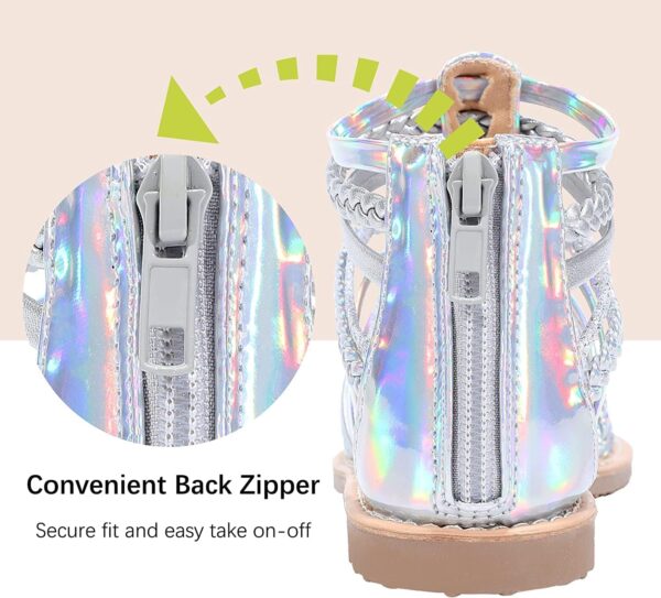 MIXIN Girls Gladiator Sandals for Big Kid Little kids with Strappy Ankle High Back Zipper - Image 4