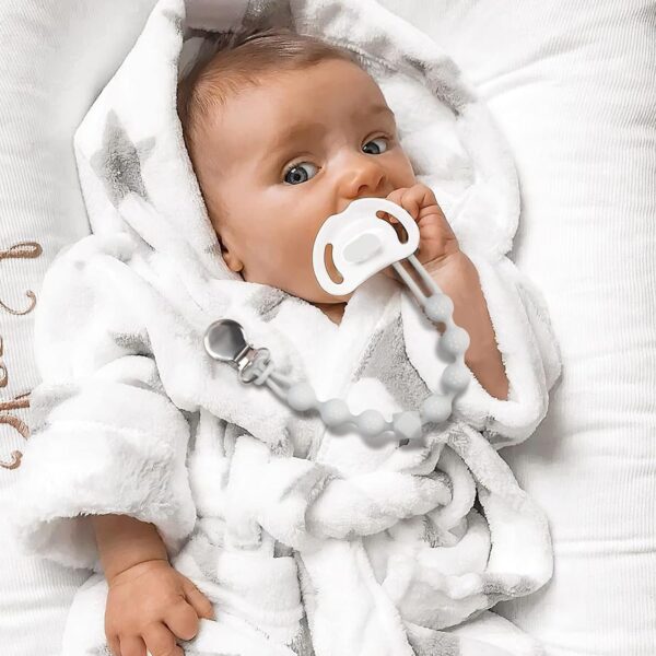 Kowlone Dummy Clips Boys Girls Silicone Soother Pacifier Chain Flexible Binky Holder Set with Texture for Teething Baby Unisex Newborn Dummies 1-Piece Design(Pastel Blue,Glacier Grey) - Image 3