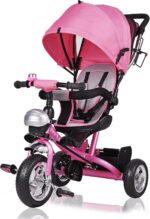 Spielwerk® Children's Pink Tricycle With Safety Belt | Push Rod | Detachable Adjustable Footrest | Roof | Removable Basket | Bicycle Trike Bike Stroller Childs Kids Toddlers Baby