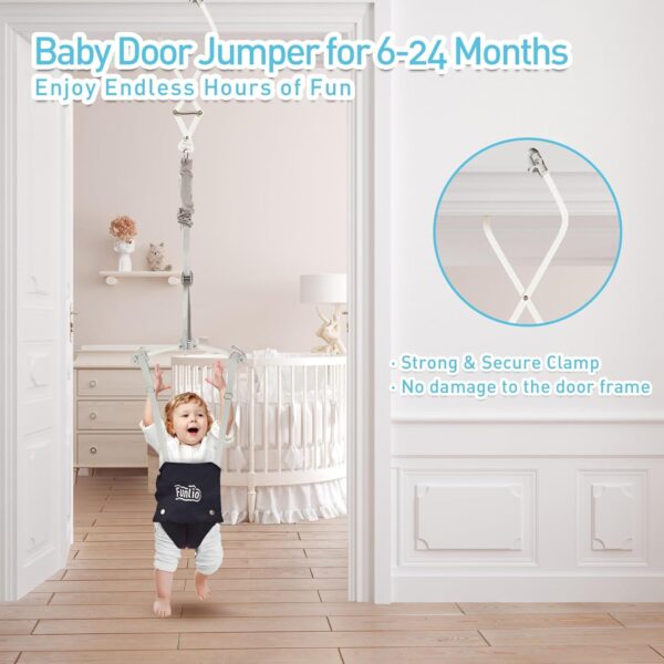 FUNLIO Baby Door Jumper for 6-24 Months (with Door Clamp), Baby Jumper Doorway with Strong Spring & Adjustable Strap, Portable Infant Door Bouncer, Bearing 40 Lbs, CPC & CE Certified- Black - Image 2