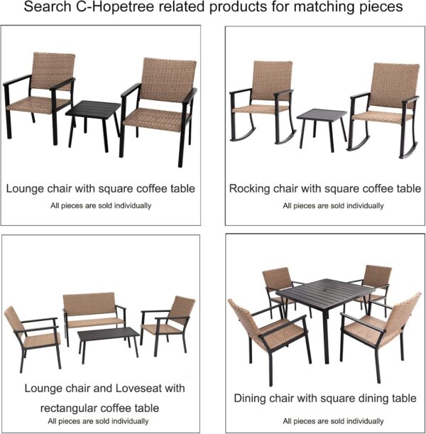 C-Hopetree Outdoor Lounge Chair for Outside Patio Porch, Metal Frame, Natural All Weather Wicker - Image 7