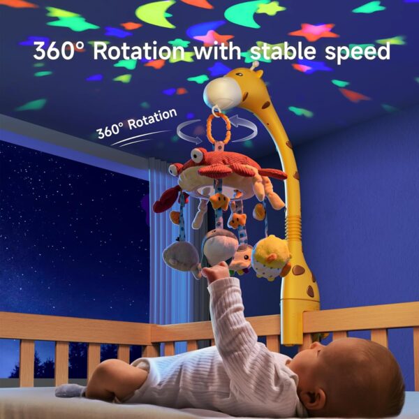 tumama Baby 0-6 Month Cot Mobile Crib Toys Giraffe Musical Lights Remote Control with Mirror Soft Hanging Rattles Lullaby Rotating Projector Sleeping Auto Off,Mute Spin Motor Infant Newborn Gift - Image 6