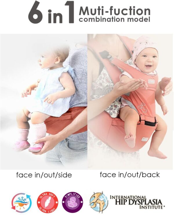 SONARIN Front Premium Hipseat Baby Carrier, Multifunctional, Ergonomic, 100% Cotton, Butterfly Rotary Buckle, 6 Carrying Positions,Safe and Comfortable, Adapted to Your Child's Growing(Green) - Image 8