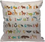 HGOD DESIGNS Cushion Cover Alphabet Cute Zoo Alphabet with Animals Throw Pillow Cover Home Decorative for Men/Women Living Room Bedroom Sofa Chair 18X18 Inch Pillowcase