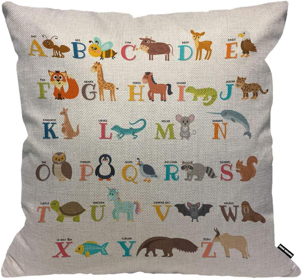 71pPnYKNThL._AC_SL1000_.jpg HGOD DESIGNS Cushion Cover Alphabet Cute Zoo Alphabet with Animals Throw Pillow Cover Home Decorative for Men/Women Living Room Bedroom Sofa Chair 18X18 Inch Pillowcase - Image 1