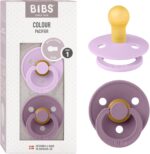 BIBS Colour Soother 2-Pack, BPA Free Dummy Pacifier, Round Nipple. Natural Rubber Latex, Made in Denmark, Size 1 (0-6 Months), Violet Sky/Mauve