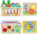 FCSONU Toddlers Montessori Toys for 3 Year Old Boys Girls, Wooden Baby Tissue Box Toys for Ages 3-4 Kids, Activity Cube|Sensory Toys for Toddlers 3, Christmas Birthday Gifts for 36+ Months - Image 8