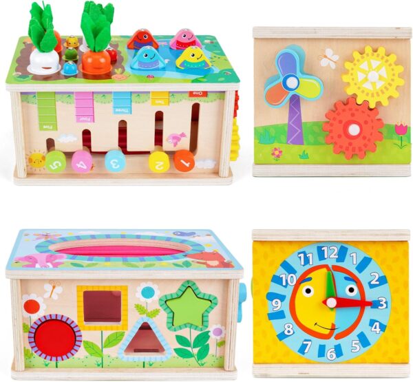 FCSONU Toddlers Montessori Toys for 3 Year Old Boys Girls, Wooden Baby Tissue Box Toys for Ages 3-4 Kids, Activity Cube|Sensory Toys for Toddlers 3, Christmas Birthday Gifts for 36+ Months - Image 8