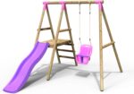 Rebo® Cassini Wooden Swing Set with Platform and Slide - Cassini Pink | OutdoorToys | Baby Swing Seat, Sturdy Wooden Construction, Pressure Treated Timber