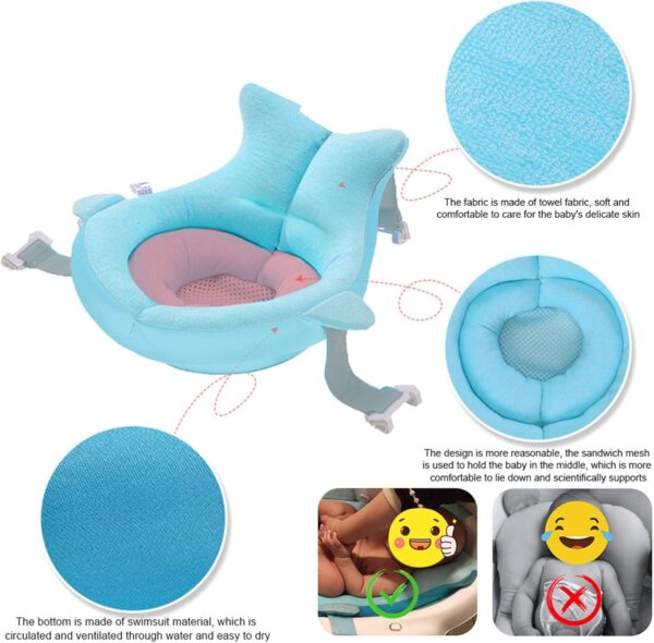 Baby Bath Seat 6 Months Plus, Baby Bath Support Net Adjustable Non-Slip, Baby Bath Mat Stuffed Mat, Baby Bath Pillow Cushion Bath Seat Support Pad for 0-12 Month - Blue - Image 3