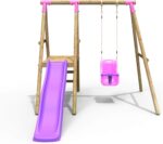 Rebo® Cassini Wooden Swing Set with Platform and Slide - Cassini Pink | OutdoorToys | Baby Swing Seat, Sturdy Wooden Construction, Pressure Treated Timber - Image 2