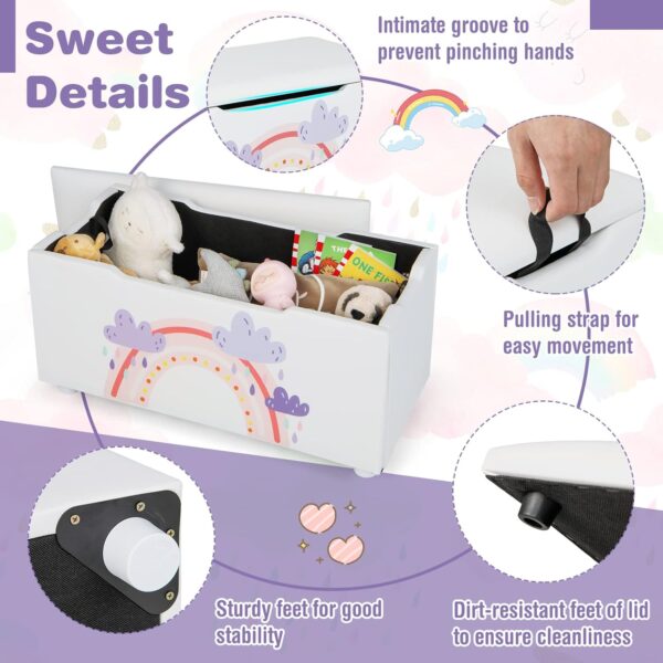 GYMAX Kids Toy Box, Children Storage Chest with Detachable Lid, Upholstered Toddler Storage Bench for Boys Girls (White) - Image 6