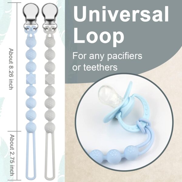Kowlone Dummy Clips Boys Girls Silicone Soother Pacifier Chain Flexible Binky Holder Set with Texture for Teething Baby Unisex Newborn Dummies 1-Piece Design(Pastel Blue,Glacier Grey) - Image 4