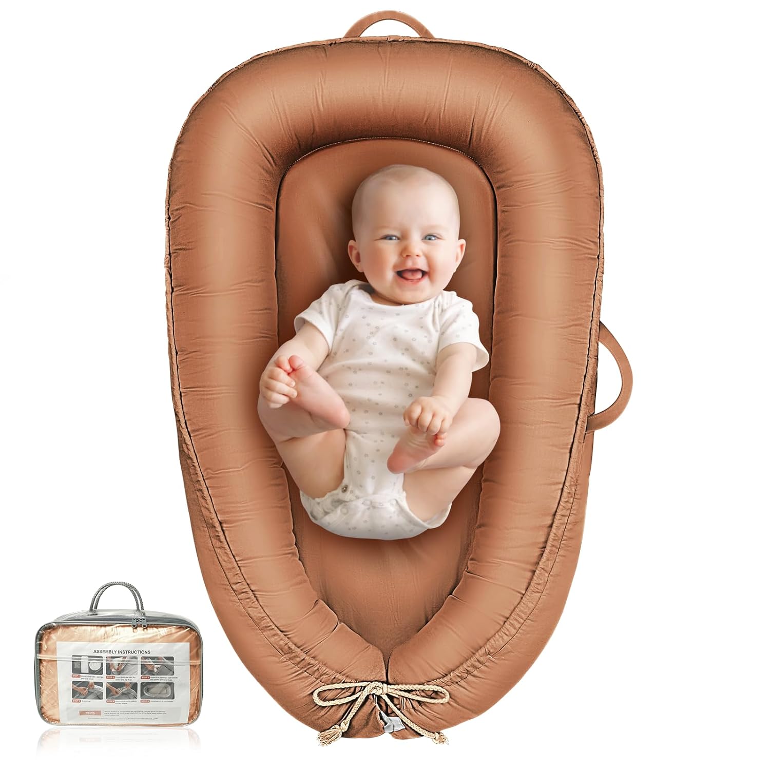 71qJr2KqJbL._SL1500_.jpg Baby Lounger - Infant Lounger for Newborn 0-24 Months, Waterproof Inner Cover and Pure Cotton Breathable Baby Nest Cover, Newborn Essentials for Baby Boys&Girls, Portable Baby Bed for Home and Travel - Image 1