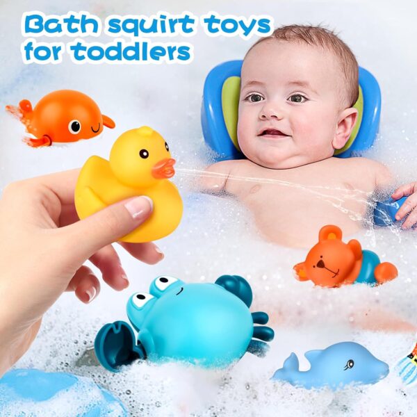 twoonto Baby Bath Toys, Wind Up Magnetic Fishing Games Squirt Bathroom Toys with Fishing Net, Floating Pool Bathtub Toys, Montessori Toys for Toddlers, Boys, Girls (Style A) - Image 6