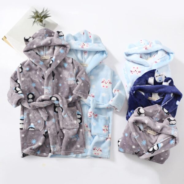 Personalised Bathrobes Toddler Kids Baby Boys Girls Robe Set Cartoon Bathrobes Hooded Warm Flannel Night-Robe Sleepwear Cute Pajamas Suit Dressing Gown Kids - Image 2