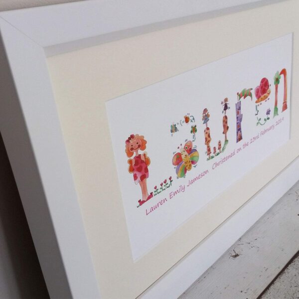 Personalised Framed Name- Baby Girl Gift-Princess Picture- Name Frame- Nursery Room Print - Image 3