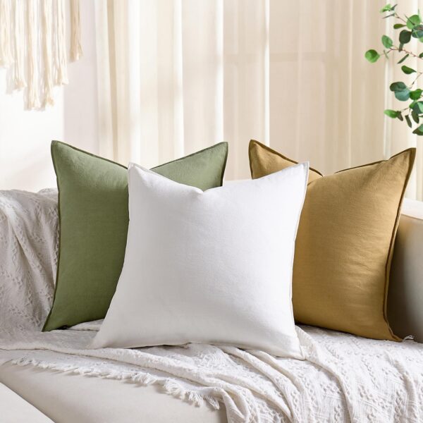 Cushion Covers Green 45cm x 45cm Pack of 2 Cushions Cotton Soft Decorative Square Throw Pillow Case Flange Pillowcases for Livingroom Sofa Bedroom 18x18 Inch Sage Green - Image 5