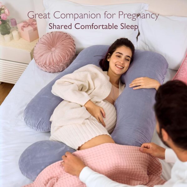 momcozy Pregnancy Pillows for Sleeping, U Shaped Full Body Maternity Pillow with Removable Cover - Support for Back, Legs, Belly, HIPS for Pregnant Women, 57 Inch Pregnancy Pillow for Women, Grey - Image 3