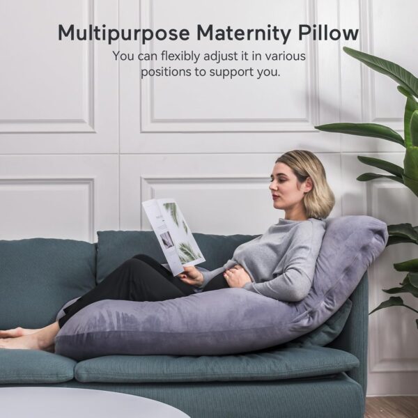 momcozy Pregnancy Pillows for Sleeping, U Shaped Full Body Maternity Pillow with Removable Cover - Support for Back, Legs, Belly, HIPS for Pregnant Women, 57 Inch Pregnancy Pillow for Women, Grey - Image 4