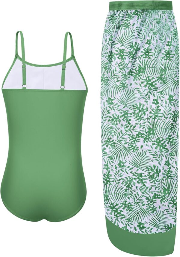 Naiyafly Girls One Piece Swimsuit with Cover Up Wrap Skirt Set Tropical Sequin Girls Swimsuit Cool Printed Bathing Suit Girls Beach Swimwear 9-14 Years - Image 5