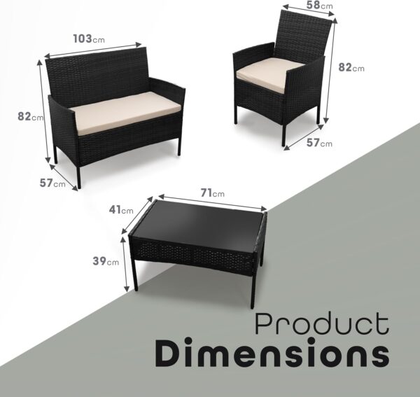 DIVCHI Garden Furniture Set Rattan Patio Conservatory Balcony Indoor Outdoor 4 Seater Piece Glass Top Coffee Table Sofa Loveseat with Cushions (Black) - Image 8