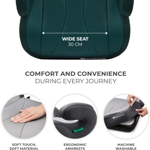 Kinderkraft I-Boost Car Seat, I-Size, 135-150cm, Baby Seat, Booster seat for 9 to 12 Years, Easy to Assemble, Ergonomic Posture, Additional Foam, Green - Image 3