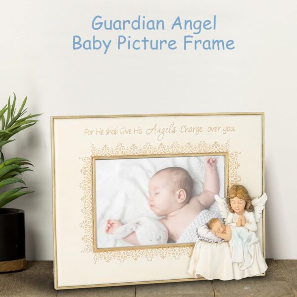 Grace4Joy Baby Picture Frames - Baptism Photo Frame for Baby Girls or Boys, Hand Painted Guardian Angel Photo Frame Catholic Gifts for Newborn Baby Shower, Christening, Birthday - Image 5