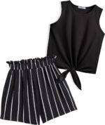 Arshiner Girls Tank Tops with Shorts Set Kids Summer Clothing Sets Casual Fashion Sleeveless T-shirts Outfits for Girls