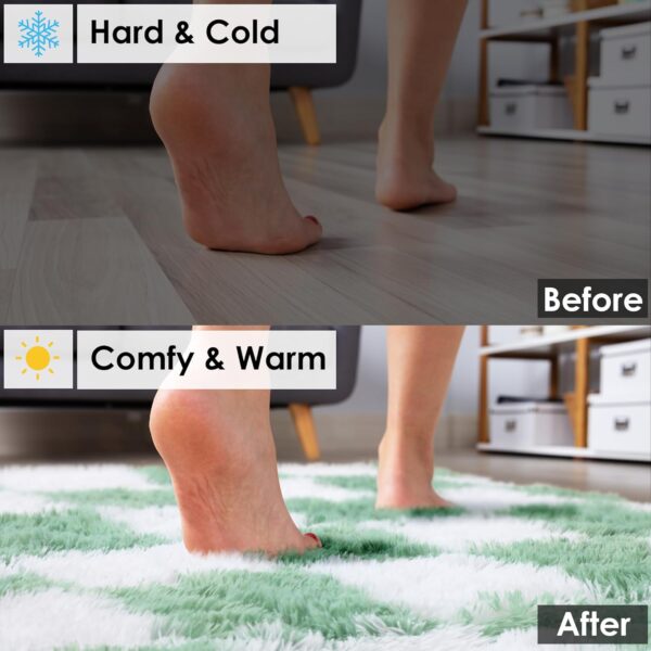 KICMOR 4x6 Rug for Bedroom Living Room, Fluffy Sage Green and White Checkered Area Rugs, Fuzzy Shag Shaggy Floor Carpet Soft Plush Checkerboard Rug for Children Kids Boys Room, Nursery, Classroom - Image 5