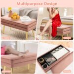 COSTWAY Storage Ottoman with Removable Top, Velvet Upholstered Storage Bench with Compartment & Gold Metal Legs, Modern Rectangular Footstool for Bedroom Living Room (Pink) - Image 7