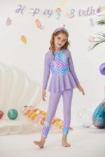 GRACE KARIN Girls 4pcs Set Swimsuit Long Sleeve Tops+Pants+Briefs+Hair-Band Swimwear - Image 2